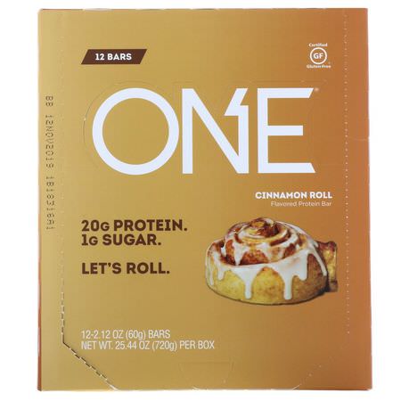 Mjölkproteinbarer, Vassleproteinbarer, Proteinbarer, Brownies: One Brands, One Bar, Cinnamon Roll, 12 Bars, 2.12 oz (60 g) Each