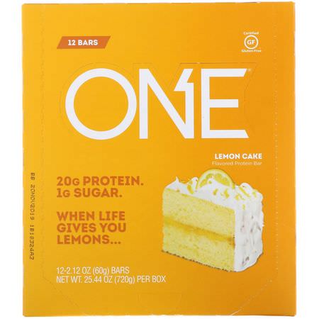 Mjölkproteinbarer, Vassleproteinbarer, Proteinbarer, Brownies: One Brands, One Bar, Lemon Cake, 12 Bars, 2.12 oz (60 g) Each