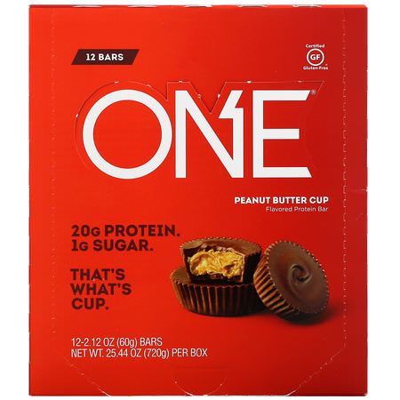 Mjölkproteinbarer, Vassleproteinbarer, Proteinbarer, Brownies: One Brands, One Bar, Peanut Butter Cup, 12 Bars, 2.12 oz (60 g) Each