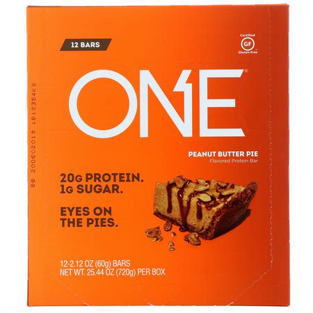 Mjölkproteinbarer, Vassleproteinbarer, Proteinbarer, Brownies: One Brands, One Bar, Peanut Butter Pie Flavor, 12 Bars, 2.12 oz (60 g) Each