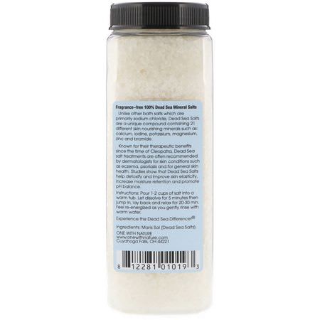 Mineralbad, Oljor, Badsalter, Dusch: One with Nature, Dead Sea Mineral Salts, Fragrance Free, 2 lbs (907 g)