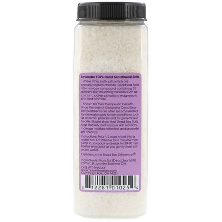 Mineralbad, Oljor, Badsalter, Dusch: One with Nature, Dead Sea Mineral Salts, Relaxing, Lavender, 2 lbs (907 g)