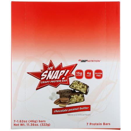Mjölkproteinbarer, Sojaproteinbarer, Proteinbarer, Brownies: OOH Snap! Crispy Protein Bar, Chocolate Peanut Butter, 7 Protein Bars, 1.62 oz (46 g) Each