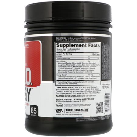 Koffein, Stimulerande, Kosttillskott Före Träning, Sportnäring: Optimum Nutrition, Essential Amin.O. Energy, Fruit Fusion, 1.29 lbs (585 g)