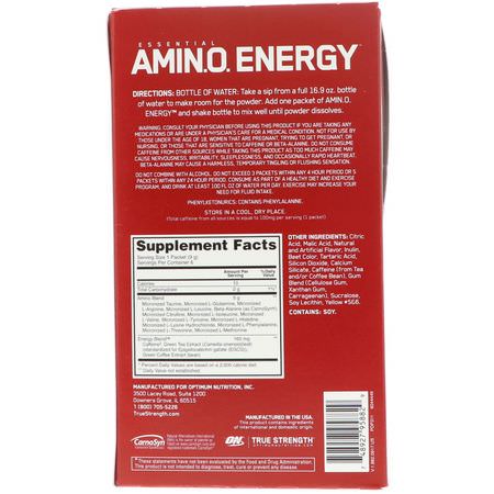 Bcaa, Aminosyror, Kosttillskott: Optimum Nutrition, Essential Amin.O. Energy, Fruit Fusion, 6 Stick Packs, .31 oz (9 g) Each
