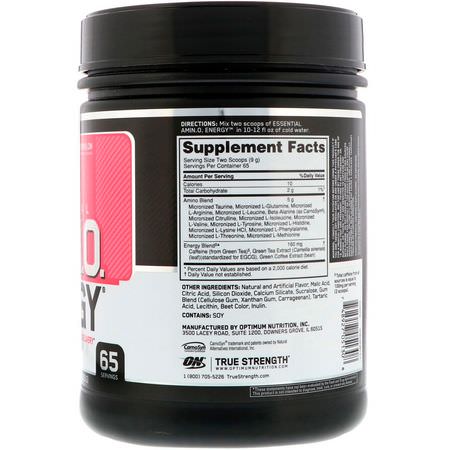 Koffein, Stimulerande Medel, Före Träningstillskott, Sportnäring: Optimum Nutrition, Essential Amin.O. Energy, Watermelon, 1.29 lb (585 g)