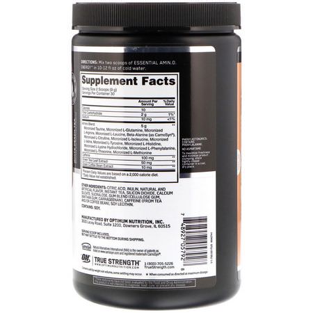 Koffein, Stimulerande, Kosttillskott Före Träning, Sportnäring: Optimum Nutrition, Essential Amin.O. Energy, White Peach Tea, 9.5 oz (270 g)