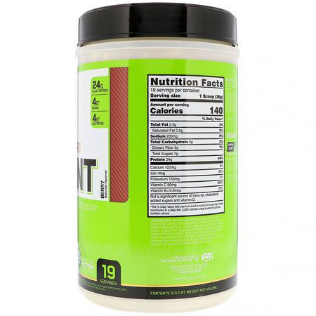Växtbaserat, Växtbaserat Protein, Sportnäring: Optimum Nutrition, Gold Standard, 100% Plant-Based Protein, Berry, 1.51 lb (684 g)