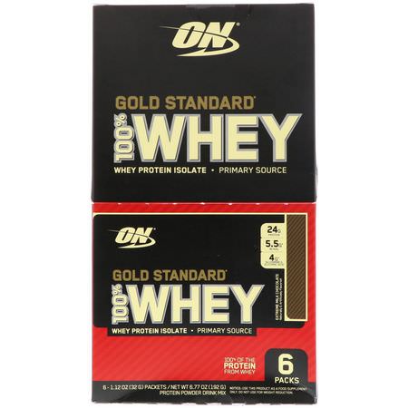 Vassleprotein, Idrottsnäring: Optimum Nutrition, Gold Standard 100% Whey, Extreme Milk Chocolate, 6 Packs, 1.12 oz (32 g) Each