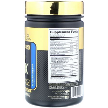 Kreatinmonohydrat, Kreatin, Muskelbyggare, Koffein: Optimum Nutrition, Gold Standard, Pre-Workout, Blueberry Lemonade, 1.32 lbs (600 g)