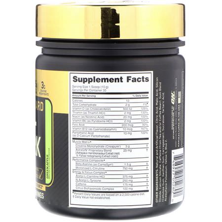 Kreatinmonohydrat, Kreatin, Muskelbyggare, Koffein: Optimum Nutrition, Gold Standard, Pre-Workout, Green Apple, 10.58 oz (300 g)
