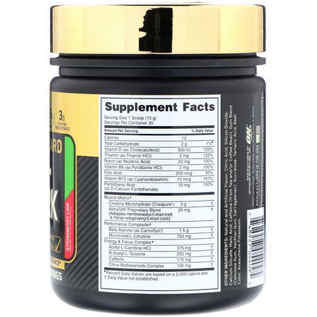 Beta-Alanin, Aminosyror, Kosttillskott, Koffein: Optimum Nutrition, Gold Standard, Pre-Workout, Strawberry Lime, 10.58 oz (300 g)