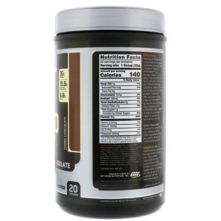 Vassleproteinhydrolysat, Vassleprotein, Idrottsnäring: Optimum Nutrition, Platinum Hydro Whey, Turbo Chocolate, 1.75 lbs (795 g)