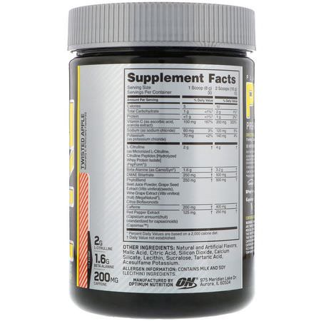 Beta-Alanin, Aminosyror, Kosttillskott, Koffein: Optimum Nutrition, Platinum Pre-Workout, Twisted Apple, 8.45 oz (240 g)