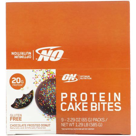 Protein Cake Bites, Protein Snacks, Brownies, Cookies: Optimum Nutrition, Protein Cake Bites, Chocolate Frosted Donut, 9 Bars, 2.29 oz (65 g) Each