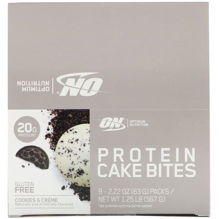 Protein Cake Bites, Protein Snacks, Brownies, Cookies: Optimum Nutrition, Protein Cake Bites, Cookies & Creme, 9 Bars, 2.22 oz (63 g) Each
