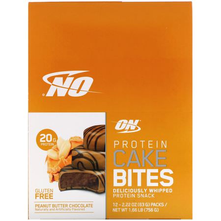 Protein Cake Bites, Protein Snacks, Brownies, Cookies: Optimum Nutrition, Protein Cake Bites, Peanut Butter Chocolate, 12 Bars, 2.22 oz (63 g) Each