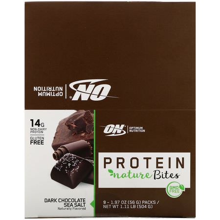Proteinkakor, Protein Snacks, Brownies, Cookies: Optimum Nutrition, Protein Nature Bites, Dark Chocolate Sea Salt, 9 Packs, 1.97 oz (56 g) Each