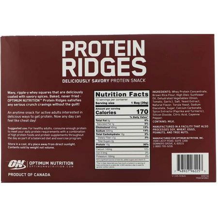 Snacks, Protein Snacks, Brownies, Cookies: Optimum Nutrition, Protein Ridges, BBQ, 10 Bags, 1.38 oz (39 g) Each