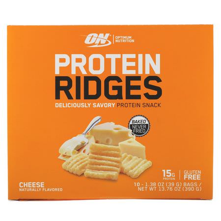 Snacks, Protein Snacks, Brownies, Cookies: Optimum Nutrition, Protein Ridges, Cheese, 10 Bags, 1.38 oz (39 g) Each
