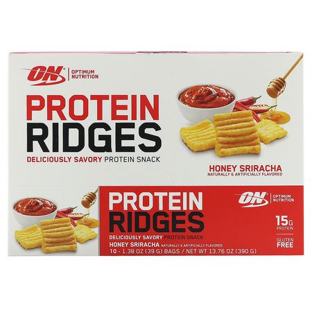 Snacks, Protein Snacks, Brownies, Cookies: Optimum Nutrition, Protein Ridges, Honey Sriracha, 10 Bags, 1.38 oz (39 g) Each