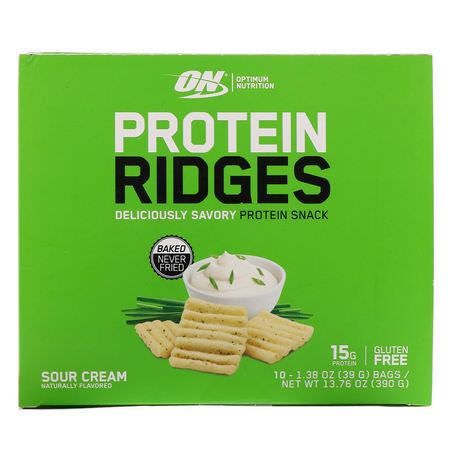 Snacks, Protein Snacks, Brownies, Cookies: Optimum Nutrition, Protein Ridges, Sour Cream, 10 Bags, 1.38 oz (39 g) Each