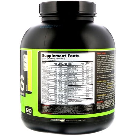 Viktökare, Protein, Sportnäring: Optimum Nutrition, Serious Mass, High Protein Weight Gain Powder, Banana, 6 lbs (2.72 kg)