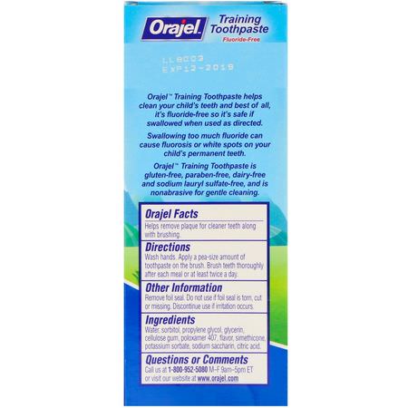 Fluorfri, Tandkräm, Bad, Gel: Orajel, Paw Patrol Training Toothpaste, Fluoride Free, Fruity Fun Flavor, 1.5 oz (42.5 g)