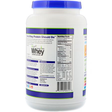 Vassleprotein, Idrottsnäring: Orgain, Grass-Fed Whey Protein Powder, Creamy Chocolate Fudge, 1.82 lbs (828 g)