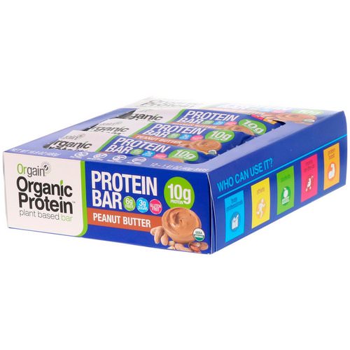 Orgain, Organic Plant-Based Protein Bar, Peanut Butter, 12 Bars, 1.41 oz (40 g) Each Review