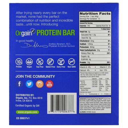 Orgain Plant Based Protein Bars - Växtbaserade Proteinbarer, Proteinbarer, Brownies, Kakor