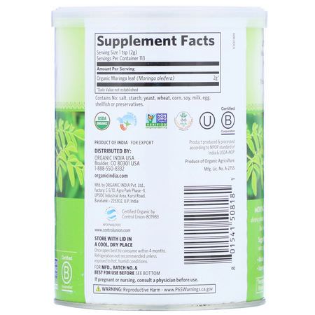 Moringa, Superfoods, Green, Supplements: Organic India, Moringa, 8 oz (226 g)