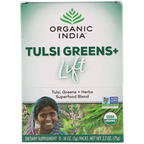 Organic India, Tulsi Greens+ Lift, Superfood Blend, 15 Packs, 0.18 oz (5 g) Each Review