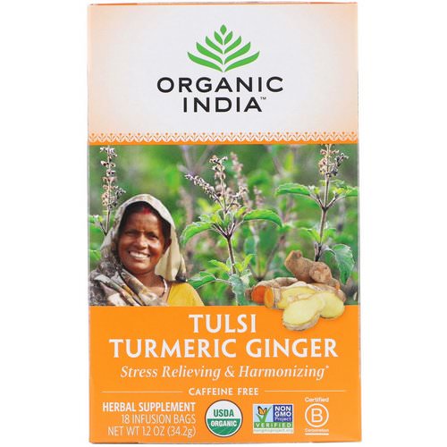 Organic India, Tulsi Tea, Turmeric Ginger, Caffeine-Free, 18 Infusion Bags, 1.2 oz (34.2 g) Review