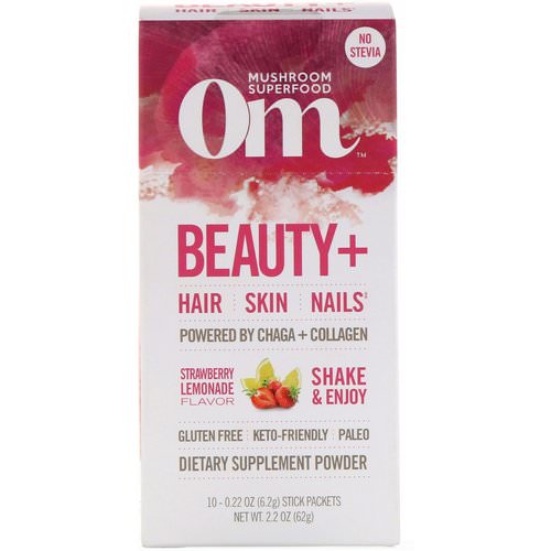Organic Mushroom Nutrition, Beauty+, Powered by Chaga + Collagen, Strawberry Lemonade, 10 Packets, 0.22 oz (6.2 g) Each Review