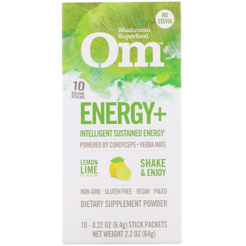 Organic Mushroom Nutrition, Energy+, Powered by Cordyceps + Yerba Mate, Lemon Lime, 10 Packets, 0.22 oz (6.4 g) Each Review