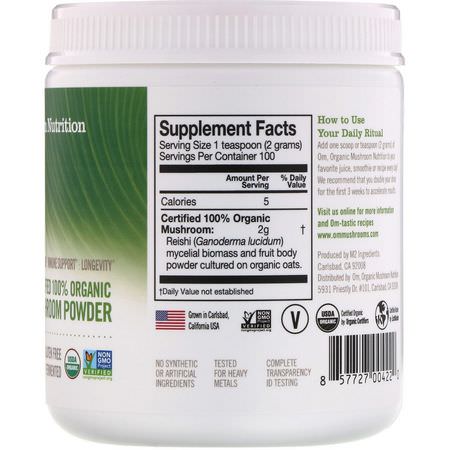Reishi, Champinjoner, Kosttillskott: Organic Mushroom Nutrition, Reishi, Mushroom Powder, 7.05 oz (200 g)