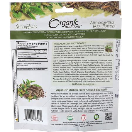 Ashwagandha, Adaptogens, Homeopati, Örter: Organic Traditions, Ashwagandha Root Powder, 7 oz (200 g)