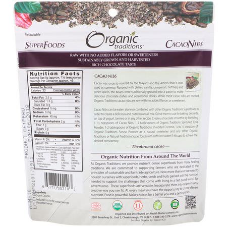Cacao, Superfoods, Green, Supplements: Organic Traditions, Cacao Nibs, 8 oz (227 g)