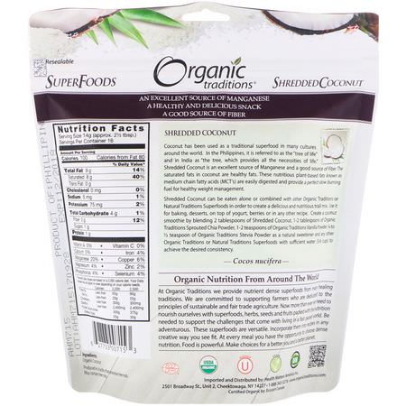 Torkad Kokos, Superfood: Organic Traditions, Shredded Coconut, 8 oz (227 g)