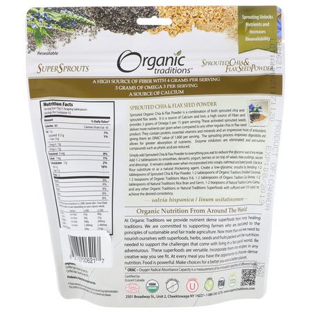 Linfrön, Chiafrön, Nötter: Organic Traditions, Sprouted Chia & Flax Seed Powder, 8 oz (227 g)