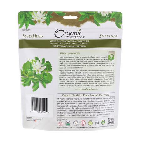 Stevia, Sweeteners, Honey: Organic Traditions, Stevia Leaf Powder, 3.5 oz (100 g)
