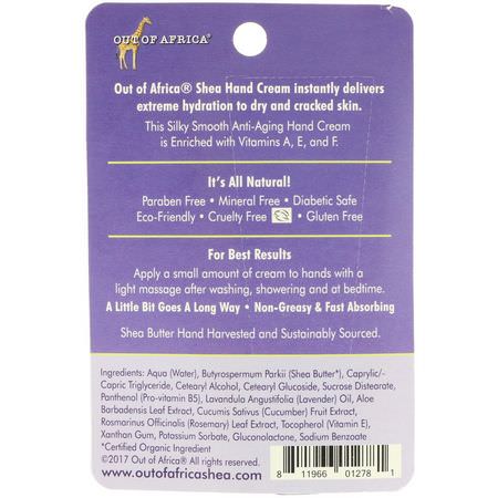 Shea Butter, Lotion, Hand Cream Creme, Hand Care: Out of Africa, Premium Shea Butter Hand Cream, Lavender, 1 oz (30 ml)