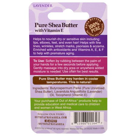Eksem, Hudbehandling, Kroppssmör, Bad: Out of Africa, Pure Shea Butter with Vitamin E, Lavender, 0.5 oz (14.2 g)