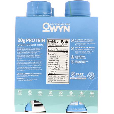 Redo Att Dricka, Protein, Sportnäring: OWYN, Protein Plant-Based Shake, Smooth Vanilla, 4 Shakes, 12 fl oz (355 ml) Each