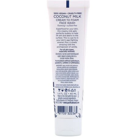 Makeup Removers, Makeup, Cleansers, Face Wash: Pacifica, Coconut Milk, Cream to Foam Face Wash, 1.4 fl oz (40 ml)