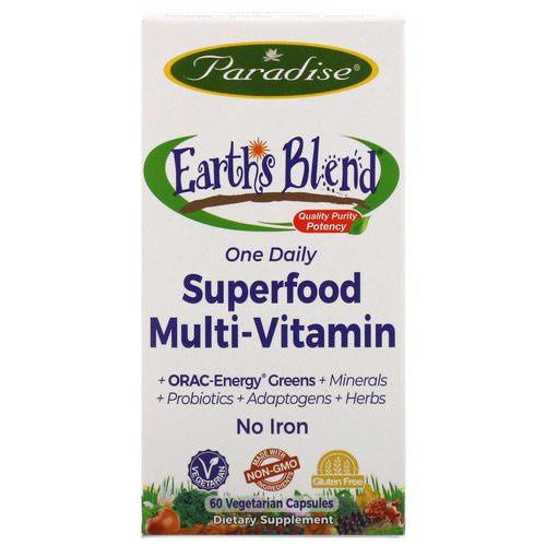 Paradise Herbs, Earth's Blend, One Daily Superfood Multi-Vitamin, No Iron, 60 Vegetarian Capsules Review
