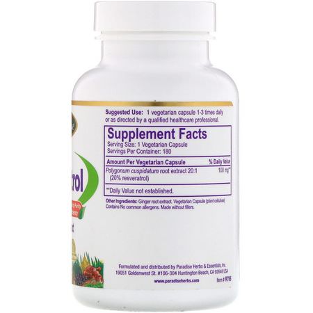 Resveratrol, Antioxidanter, Kosttillskott: Paradise Herbs, Resveratrol, 180 Vegetarian Capsules