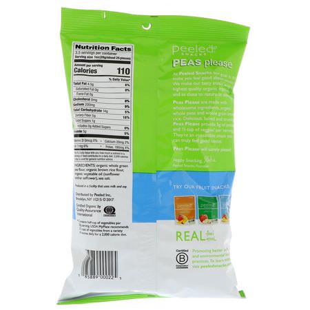 Vegetabiliska Mellanmål, Frukt, Mellanmål: Peeled Snacks, Peas Please, Organic, Sea Salt, 3.3 oz (94 g)