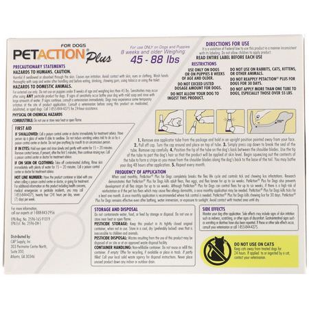 Tick Defense, Loppa, Husdjurshälsa, Husdjur: PetAction Plus, For Dogs, 45-88 lbs, 3 Doses - 0.091 fl oz (2.68 ml) Each